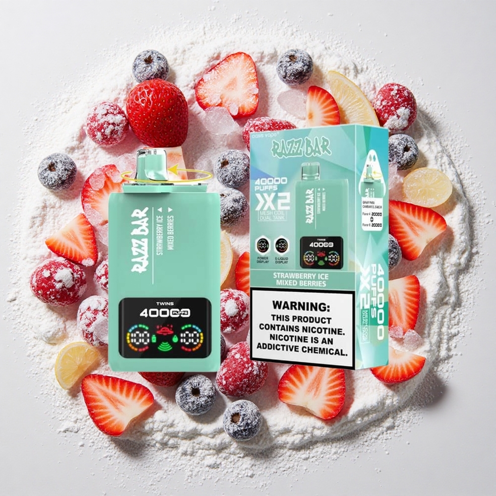 Razz Bar 40000 Puffs Wegwerp Vape Aardbei IJs_Gemengde Bessen met 650 Mah Batterij Type-C Port, 2%,5% Nicotinegehalte