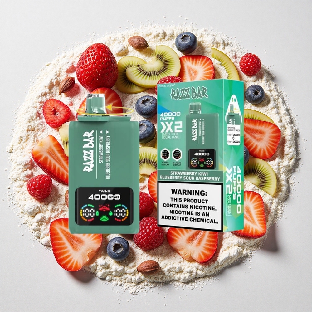 Razz Bar 40000 Puffs Wegwerp Vape Aardbei Kiwi_Blauwe Bes Zure Framboos met 650 Mah Battery Type-C Port, 2%,5% Nicotinegehalte