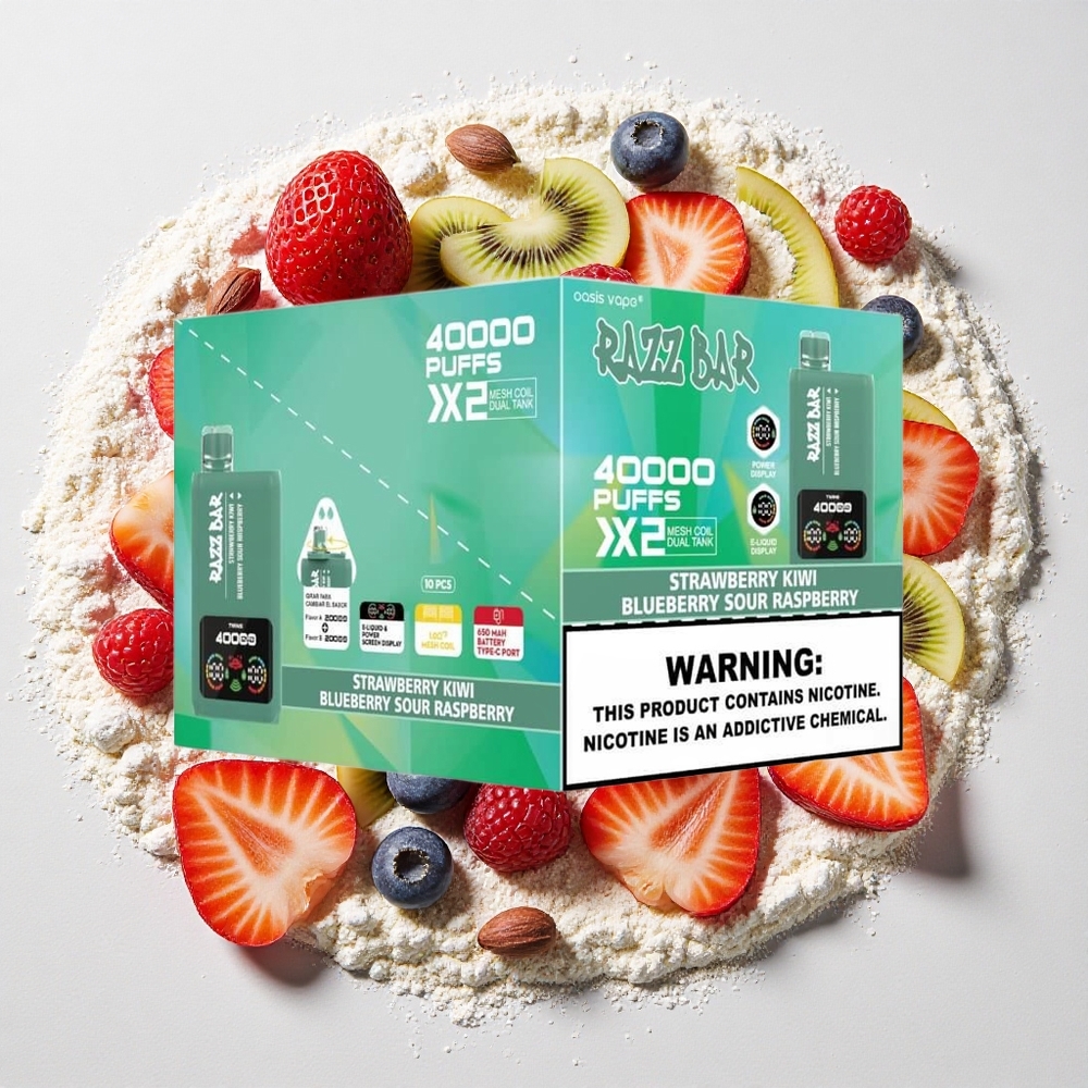 Razz Bar 40000 Puffs Wegwerp Vape Aardbei Kiwi_Blauwe Bes Zure Framboos met 650 Mah Battery Type-C Port, 2%,5% Nicotinegehalte