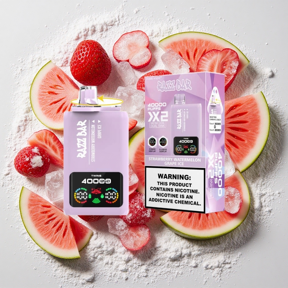 Razz Bar 40000 Puffs Wegwerp Vape Aardbei_Watermeloen_Druif IJs met Power Screen Display, 650 Mah Battery Type-C Port, 2%,5% Nicotinegehalte