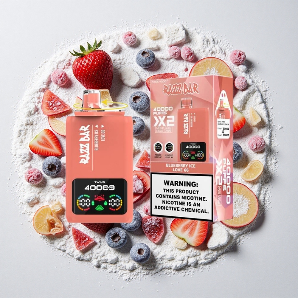Razz Bar 40000 Puffs Wegwerp Vape Blauwe Bes Ijs_Love 66 met Power Schermweergave 650 Mah Batterij Type-C Poort, 2%,5% Nicotinegehalte