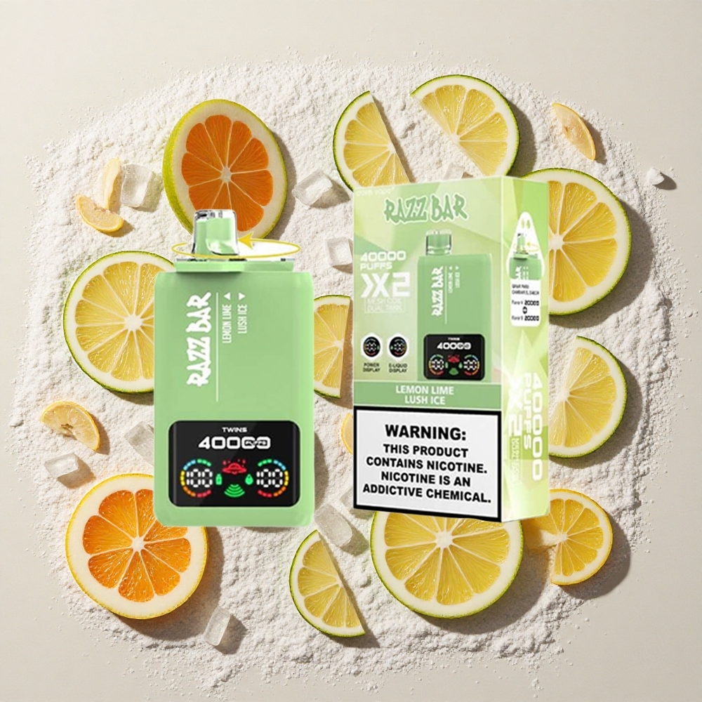 Razz Bar 40000 Puffs Wegwerp Vape Citroen Limoen_Lush IJs met Vermogen Schermdisplay 650 Mah Batterij Type-C Poort 2%,5% Nicotinegehalte