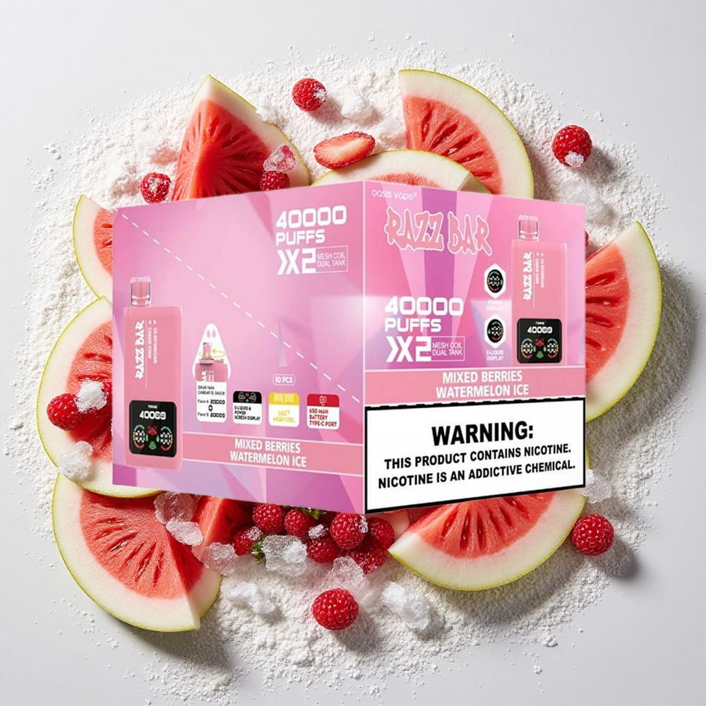Razz Bar 40000 Puffs Wegwerp Vape Mixed Bessen_Watermelon Ijs met 650 Mah Battery Type-C Port, 2%,5% Nicotinegehalte