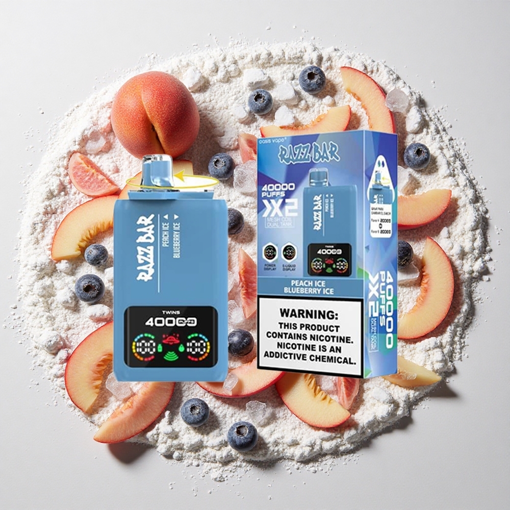 Razz Bar 40000 Puffs Wegwerp Vape Perzik IJs_Blauwe Bes IJs met Energie Scherm Display, 650 Mah Batterij Type-C Poort, 2%,5% Nicotinegehalte