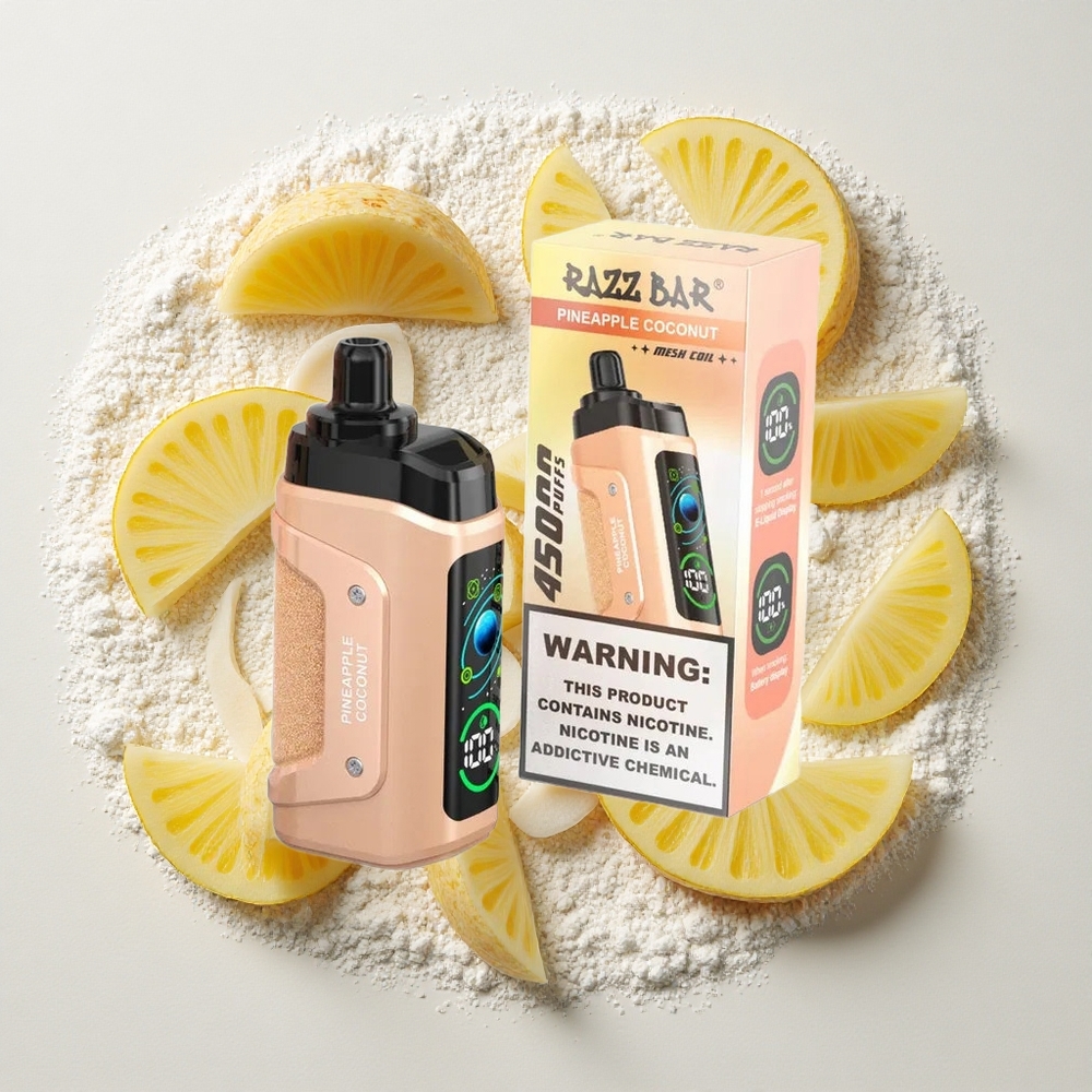 Razz Bar 45000 Puffs Wegwerp Vape Ananas Kokosnoot Met 650 Mah Batterij, Type-C Oplaadbaar, 20 mg/ml Nicotine Sterkte
