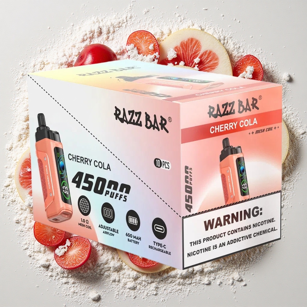 Razz Bar 45000 Puffs Wegwerp Vape Kers Cola Instelbare Luchtstroom, 650 Mah Batterij, Type-C Oplaadbaar, 20 mg/ml Nicotine Sterkte
