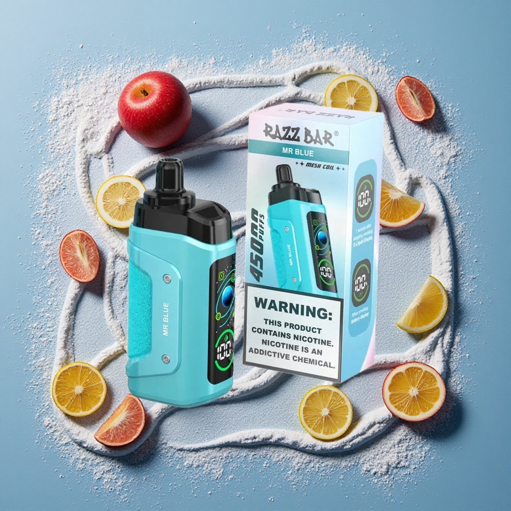 Razz Bar 45000 Puffs Wegwerp Vape Mr Blauw Instelbare Luchtstroom, 650 Mah Batterij, Type-C Oplaadbaar, 20 mg/ml Nicotine Sterkte