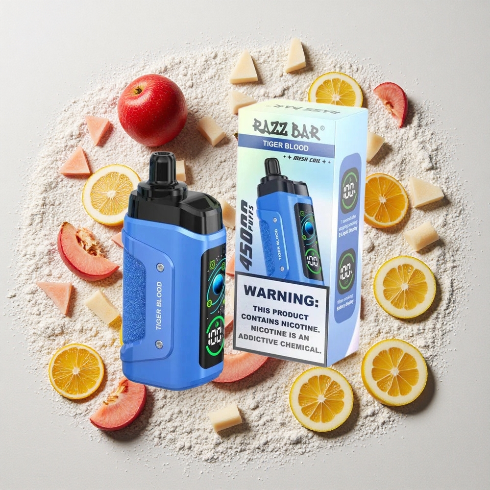 Razz Bar 45000 Puffs Wegwerp Vape Tijgerbloed 650 Mah Batterij, Type-C Oplaadbaar, 20 mg/ml Nicotine Sterkte