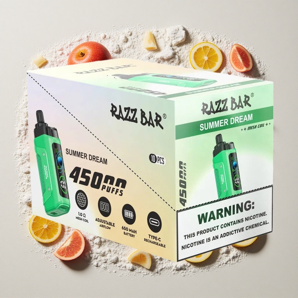 Razz Bar 45000 Puffs Wegwerp Vape Zomerdroom Instelbare Luchtstroom, 650 Mah Batterij, Type-C Oplaadbaar, 20 mg/ml Nicotine Sterkte