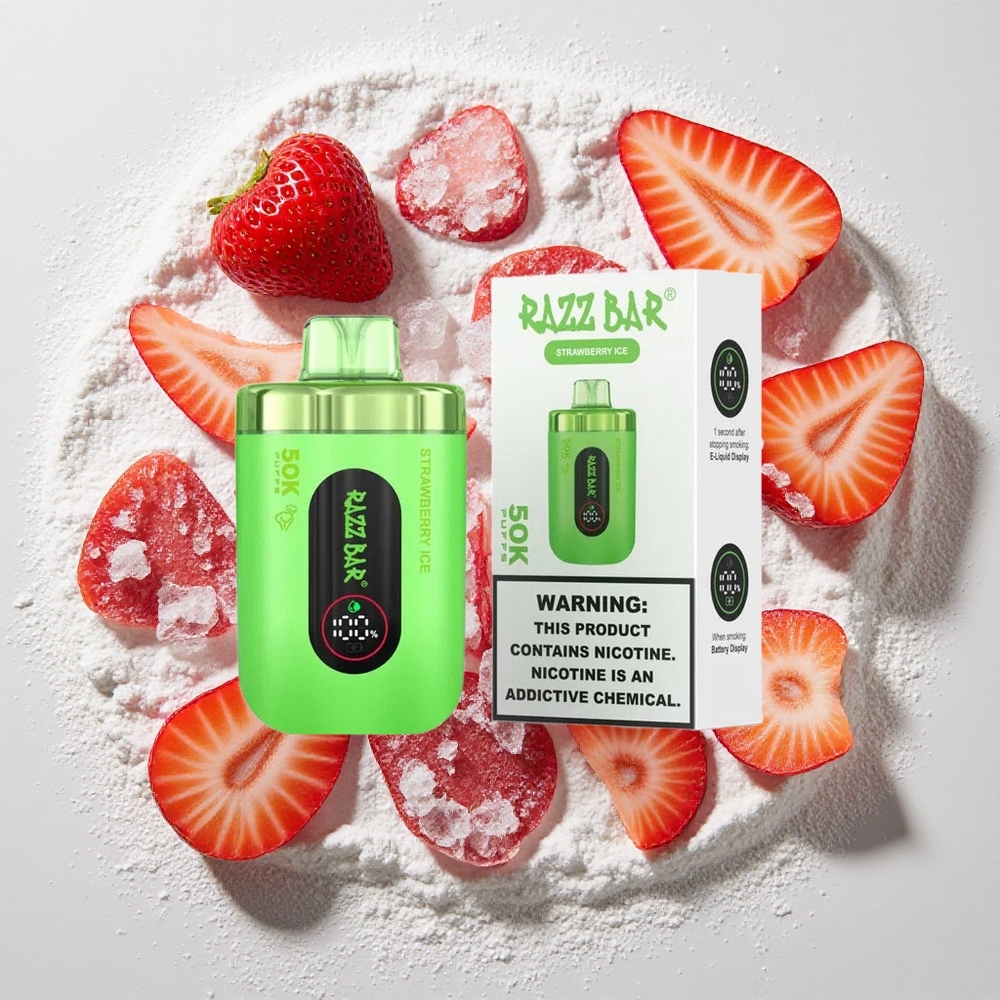 Razz Bar 50K Puffs Wegwerp Vape Aardbei IJs 650 Mah Batterij, Type-C Oplaadbaar, 2% Nicotinegehalte