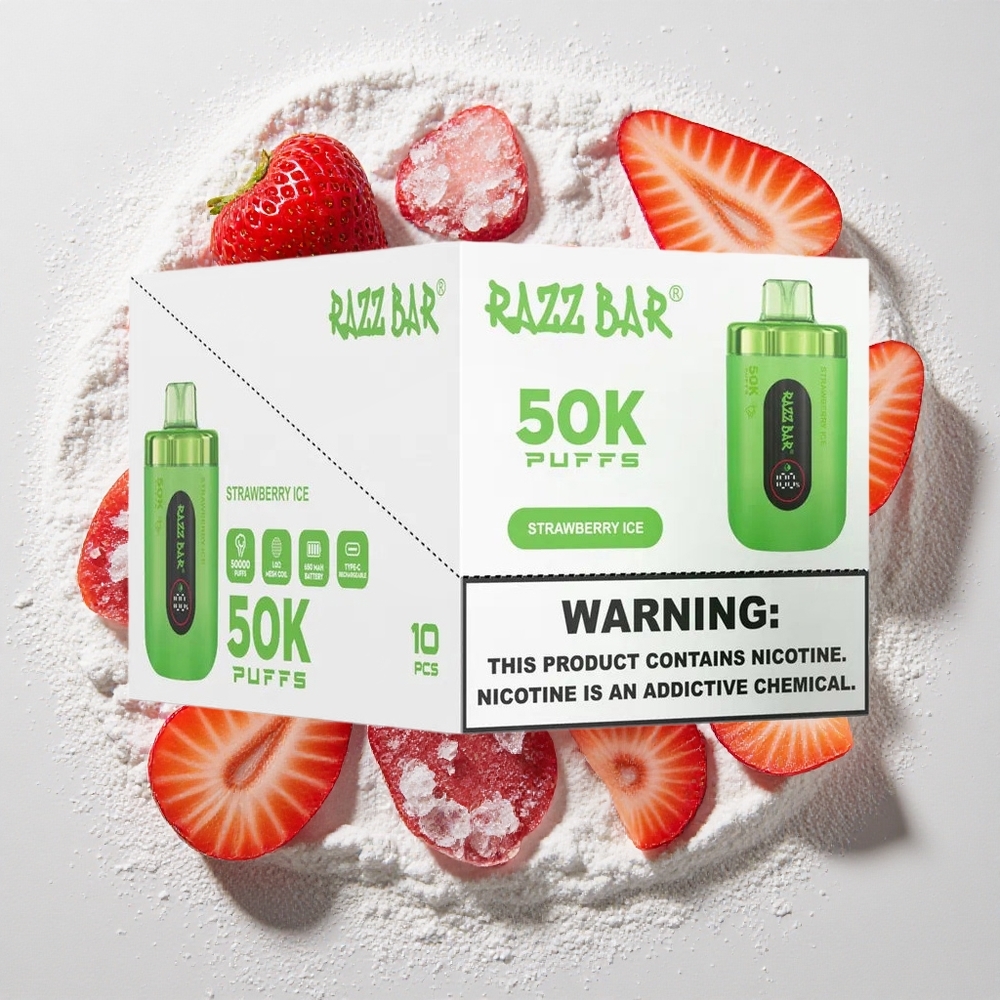 Razz Bar 50K Puffs Wegwerp Vape Aardbei IJs 650 Mah Batterij, Type-C Oplaadbaar, 2% Nicotinegehalte