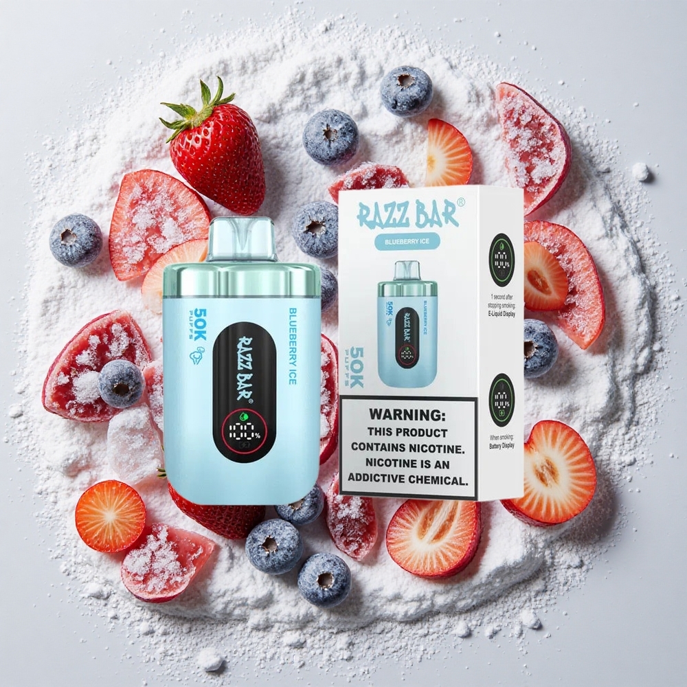Razz Bar 50K Puffs Wegwerp Vape Bosbes IJs Razz Bar 50K Puffs Wegwerp Vape Type-C Oplaadbaar, 2% Nicotinegehalte