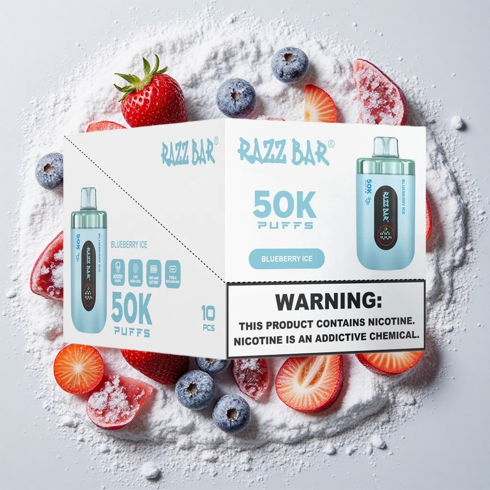Razz Bar 50K Puffs Wegwerp Vape Bosbes IJs Razz Bar 50K Puffs Wegwerp Vape Type-C Oplaadbaar, 2% Nicotinegehalte