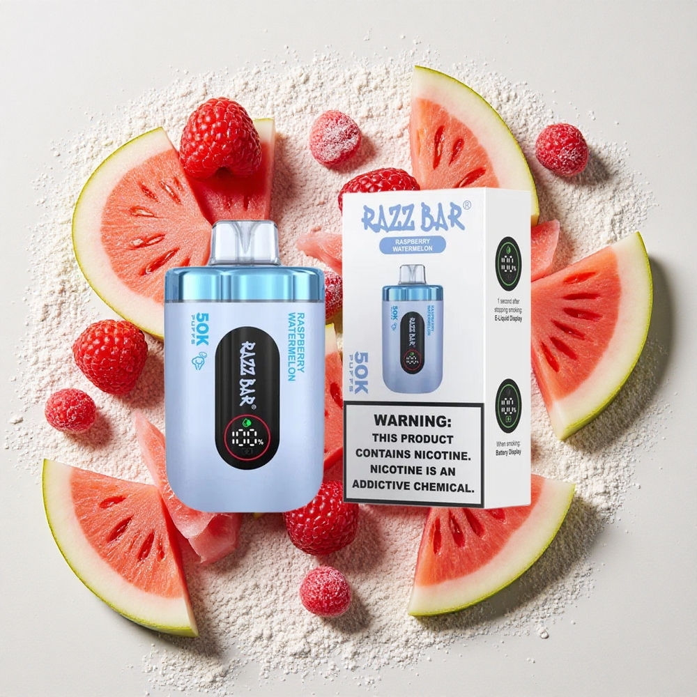 Razz Bar 50K Puffs Wegwerp Vape Framboos Watermeloen 650 Mah Accu, Type-C Oplaadbaar, 2% Nicotinegehalte