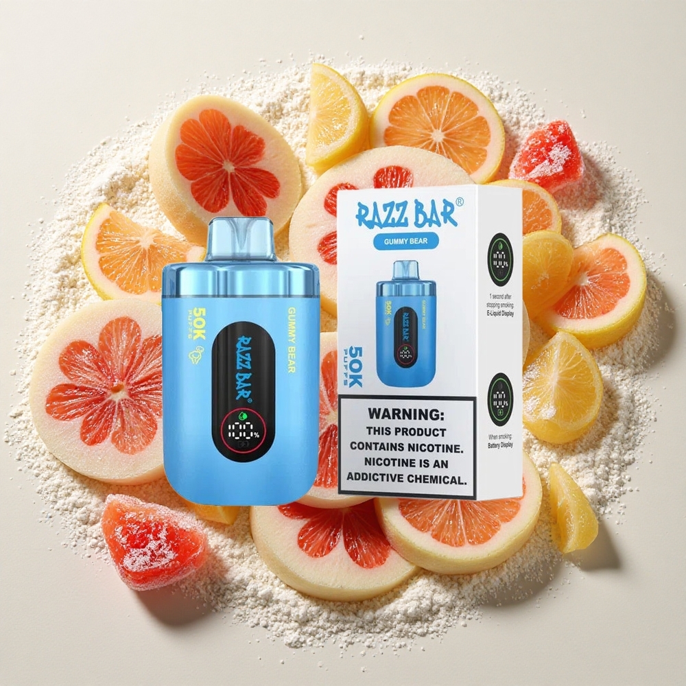 Razz Bar 50K Puffs Wegwerp Vape Gummy Bear (Gummybeer) Met 50000 Puffs, 1.0 Ohm Mesh Coil, 650 Mah Accu, Type-C Oplaadbaar, 2% Nicotine