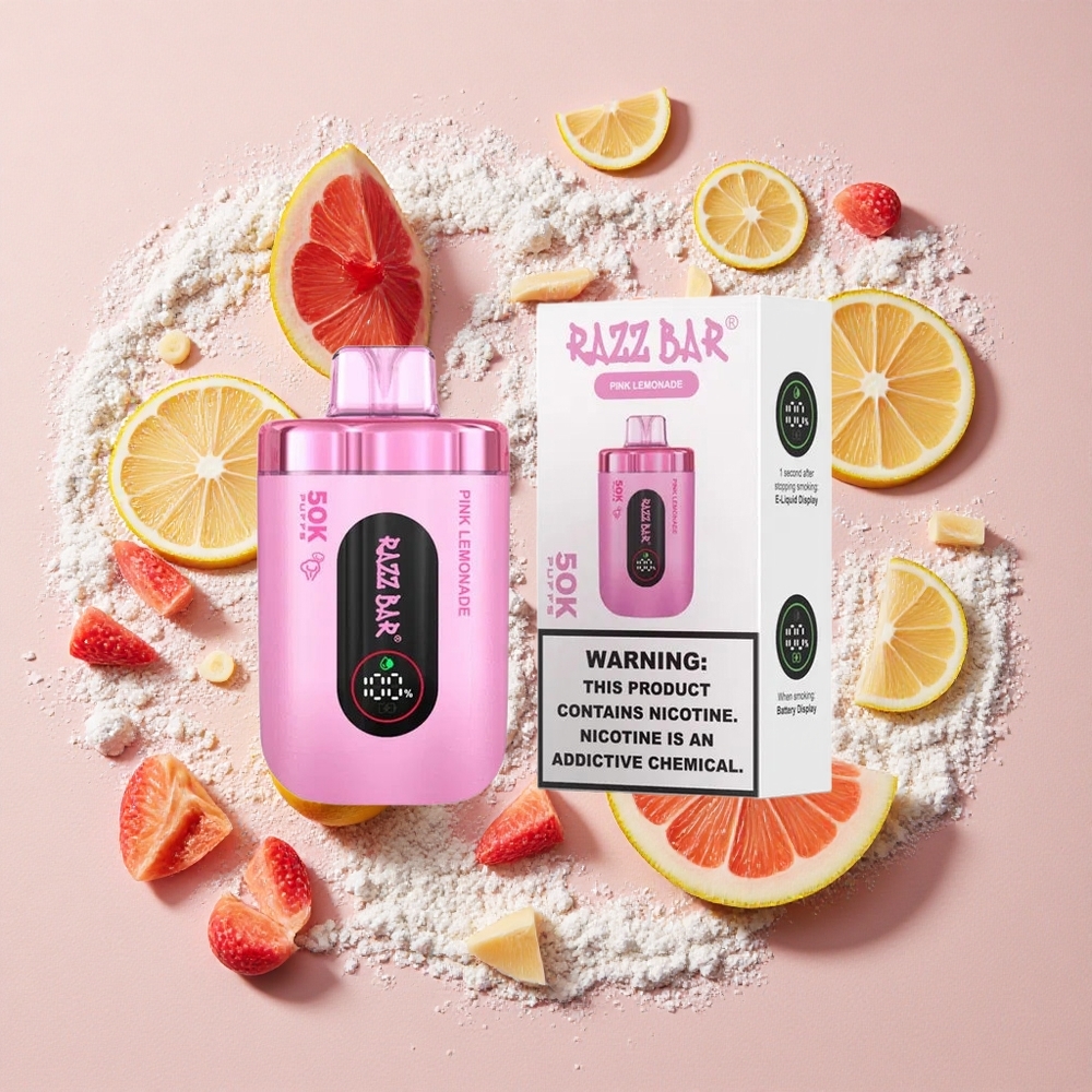 Razz Bar 50K Puffs Wegwerp Vape Roze Limonade 650 Mah Batterij, Type-C Oplaadbaar, 2% Nicotine