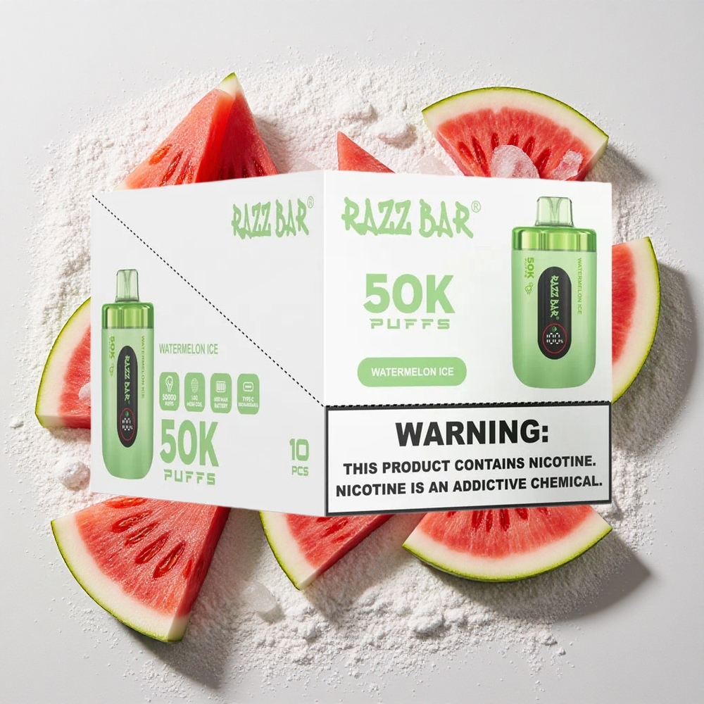 Razz Bar 50K Puffs Wegwerp Vape Watermeloen Ijs Type-C Oplaadbaar, 2% Nicotinegehalte
