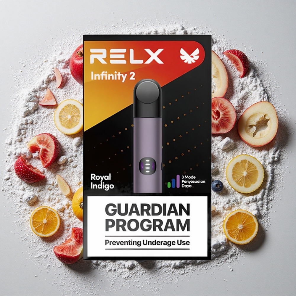 RELX Infinity 2 600-650 Puffs Koninklijk Indigo Vape Device Metalen Afwerking 1.9 ml Pod 440mAh Batterij USB-C Oplaadpoort