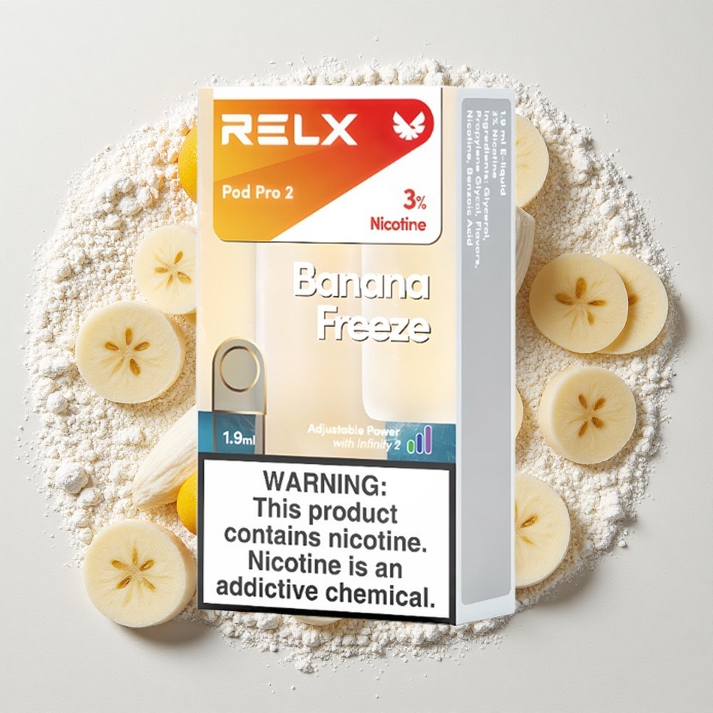 RELX Pod Pro 2 600 Puffs Banaansmaak Vries Modus Nicotinegehalte:3%, Capaciteit:1.9ml