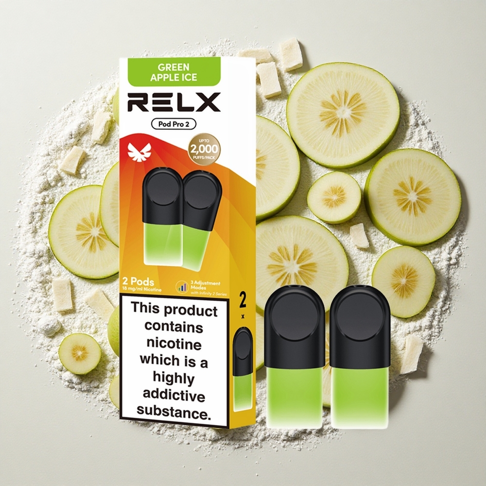 RELX Pod Pro 2 600 Puffs Groene Appel IJs Nicotinegehalte: 1,8% Vape Capaciteit: 1,9ml