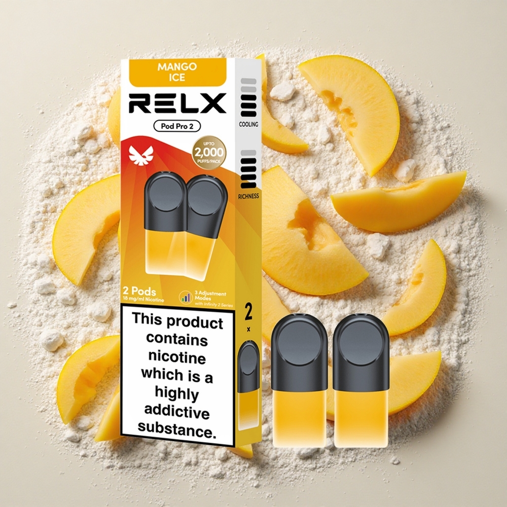 RELX Pod Pro 2 600 Puffs Mango IJs Nicotinegehalte:1.8% Vloeistofcapaciteit:1.9ml